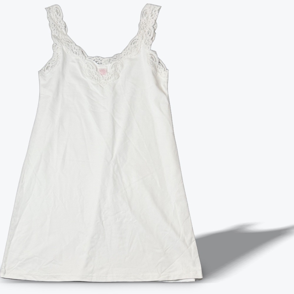 Only Hearts NYC Helena Stuart White Lace Trim Tunic Slip Dress NWT Flawed